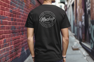 zwart t-shirt mockup voorkant en terug met een kleur achtergrond psd