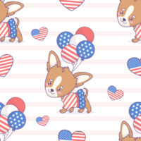 Seamless pattern with dog chihuahua girl in patriotic dress with balloons png