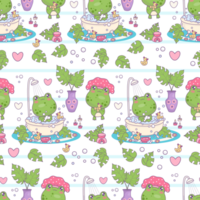 Seamless pattern with bathing funny frogs png