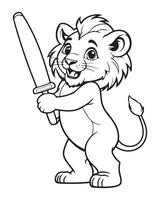 Cute Lion Coloring Pages for kids, Lion cartoon, Lion illustration, black and white color vector