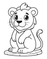 Cute Lion Coloring Pages for kids, Lion cartoon, Lion illustration, black and white color vector