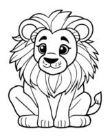Cute Lion Coloring Pages for kids, Lion cartoon, Lion illustration, black and white color vector