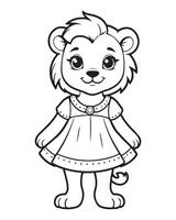 Cute Lion Coloring Pages for kids, Lion cartoon, Lion illustration, black and white color vector
