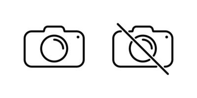 Camera and camera slash, camera not allowed, no photography concept icons in line style design isolated on white background. Editable stroke. vector