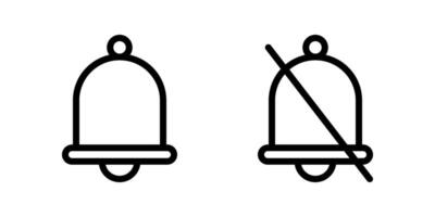 Notification bell, ring mode and notification bell slash, silent mode icons in line style design isolated on white background. Editable stroke. vector