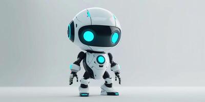 Cute little robot on a blank white background with copy space. Future technologies. Chat bot photo