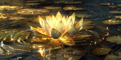 Golden lotus in water. Abstract golden background with flower. Magic background photo