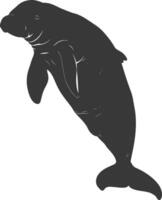 Silhouette dugong animal black color only vector