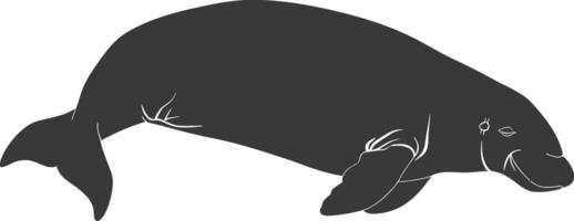 Silhouette dugong animal black color only vector