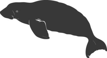 Silhouette dugong animal black color only vector