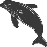 Silhouette dugong animal black color only vector