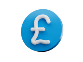 ícone de sinal de libra. símbolo de moeda. rótulo de dinheiro. ilustração 3d de botão de círculo azul png