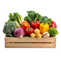 Wooden box with vegetables isolated on transparent background png