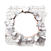 Hole in a white brick wall isolated on transparent background png