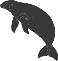 Silhouette dugong animal black color only vector