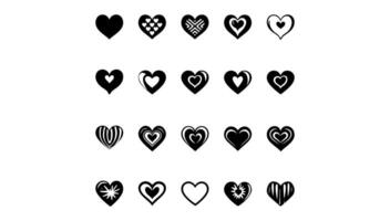 Heart icon black and white illustrations collection. Symbol love set isolated shape sign. Graphic abstract element romantic and simple concept cute decoration background. vector