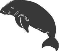 Silhouette dugong animal black color only vector