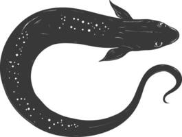 Silhouette eel animal black color only vector