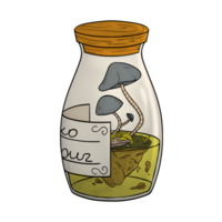 Illustration of jar with mushrooms in green liquid inside without background png