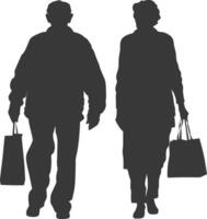 Silhouette elderly man and elderly women with Shopping basket full body black color only vector