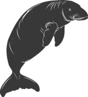 Silhouette dugong animal black color only vector