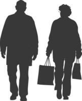 silueta mayor hombre y mayor mujer con compras cesta lleno cuerpo negro color solamente vector