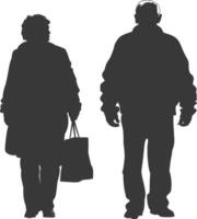 Silhouette elderly man and elderly women with Shopping basket full body black color only vector