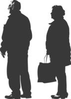 Silhouette elderly man and elderly women with Shopping basket full body black color only vector