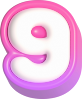 Number 9, Pink Cute 3D Lettering png