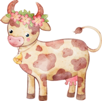 Cow cartoon, animal watercolor illustration png