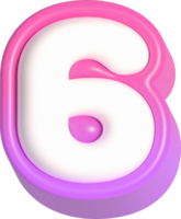 numero 6, rosa carino 3d lettering png
