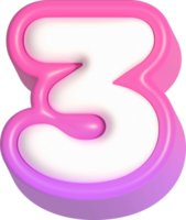 número 3, rosado linda 3d letras png