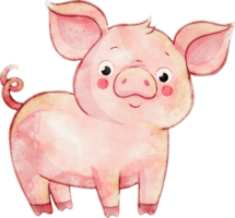 maiale cartone animato, animale acquerello illustrazione png