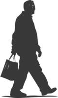 Silhouette elderly man with Shopping basket full body black color only vector