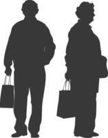 silueta mayor hombre y mayor mujer con compras cesta lleno cuerpo negro color solamente vector