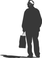 Silhouette elderly man with Shopping basket full body black color only vector