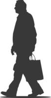 Silhouette elderly man with Shopping basket full body black color only vector