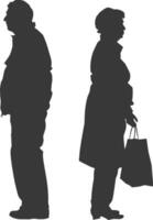 Silhouette elderly man and elderly women with Shopping basket full body black color only vector