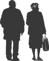 Silhouette elderly man and elderly women with Shopping basket full body black color only vector