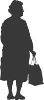 Silhouette elderly woman with Shopping basket full body black color only vector