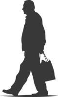 Silhouette elderly man with Shopping basket full body black color only vector