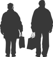 Silhouette elderly man and elderly women with Shopping basket full body black color only vector