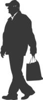 Silhouette elderly man with Shopping basket full body black color only vector