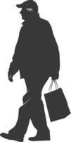 Silhouette elderly man with Shopping basket full body black color only vector