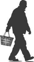 Silhouette elderly man with Shopping basket full body black color only vector