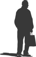 Silhouette elderly man with Shopping basket full body black color only vector