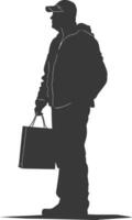 Silhouette elderly man with Shopping basket full body black color only vector