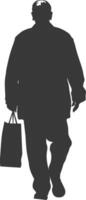 Silhouette elderly man with Shopping basket full body black color only vector