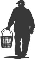 Silhouette elderly man with Shopping basket full body black color only vector