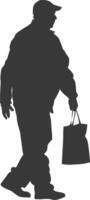 Silhouette elderly man with Shopping basket full body black color only vector